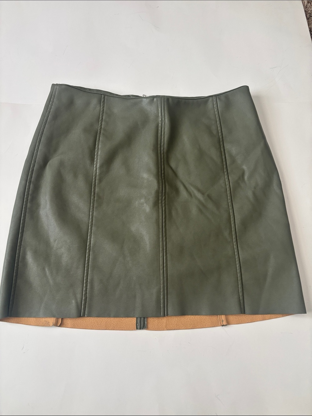 Olive Green Faux Leather Mini Skirt size large